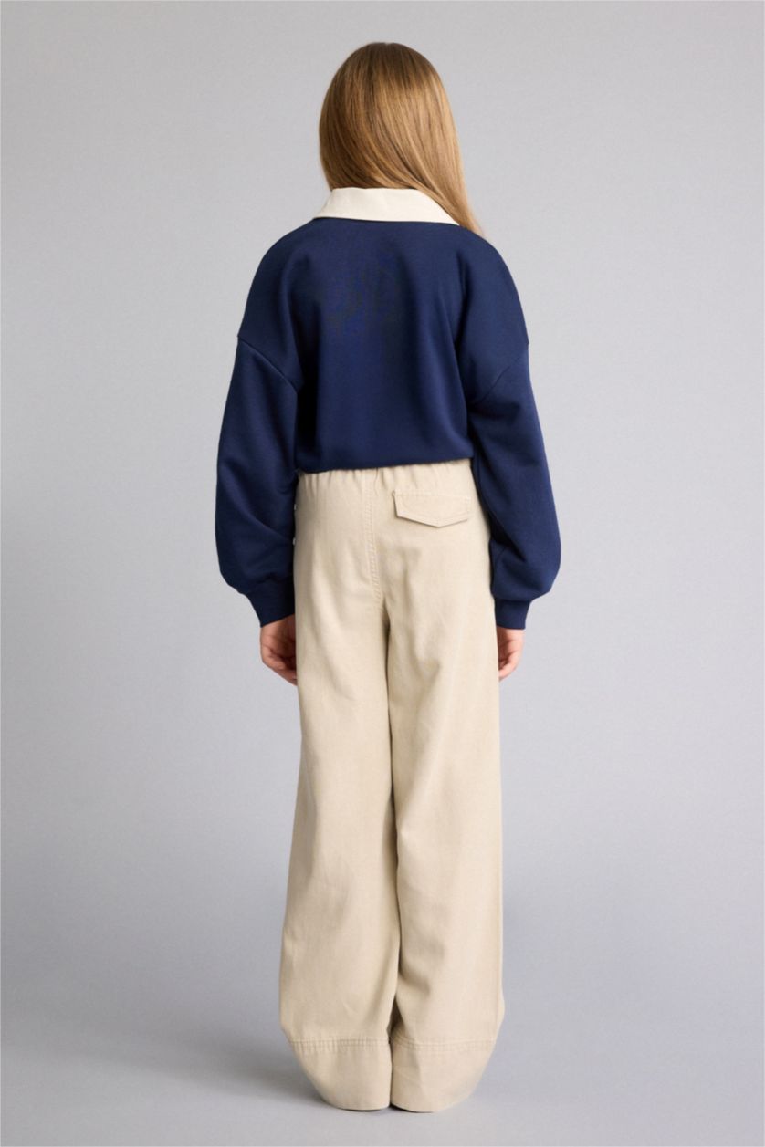 بنات اللون الحجري بنطلون بناتي وايد ليج برجل واسع