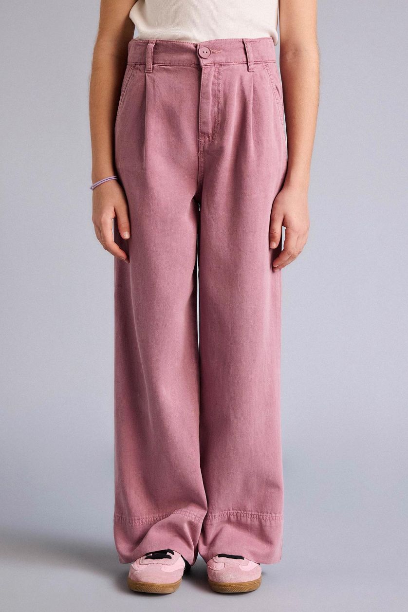 Kız Çocuk - Genç Kız Gülkurusu Wıde Leg Geniş Paça Tensel Pantolon Kız Çocuk