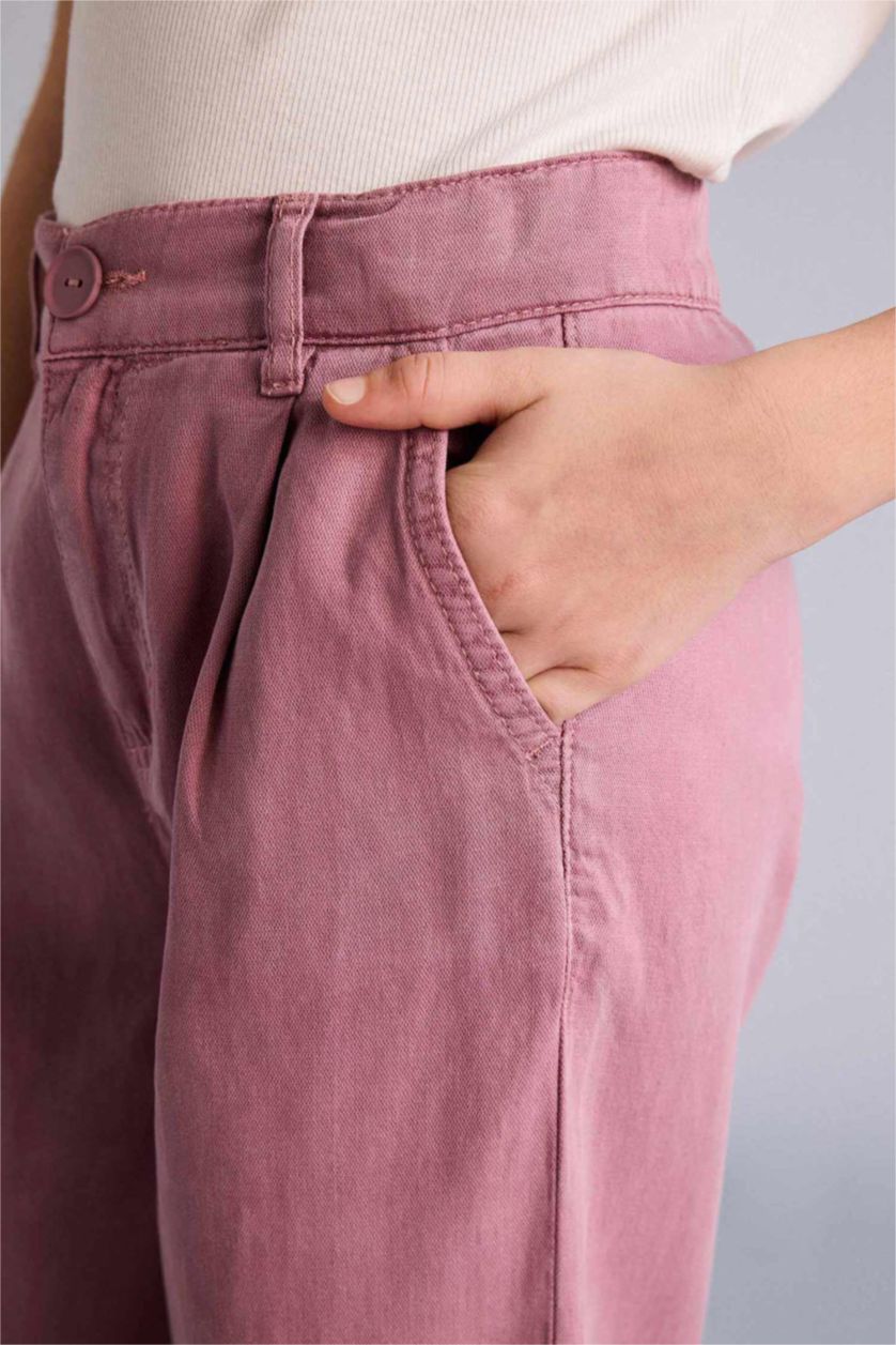 Kız Çocuk - Genç Kız Gülkurusu Wıde Leg Geniş Paça Tencel Pantolon Kız Çocuk