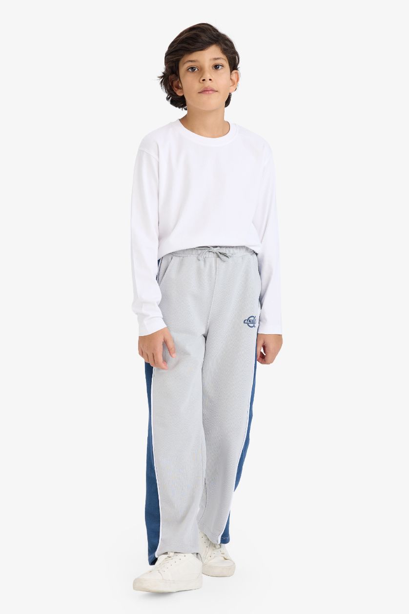 Erkek Çocuk - Genç Erkek Açık Gri Wıde Leg Beli Lastikli Baskılı Eşofman Altı Erkek Çocuk