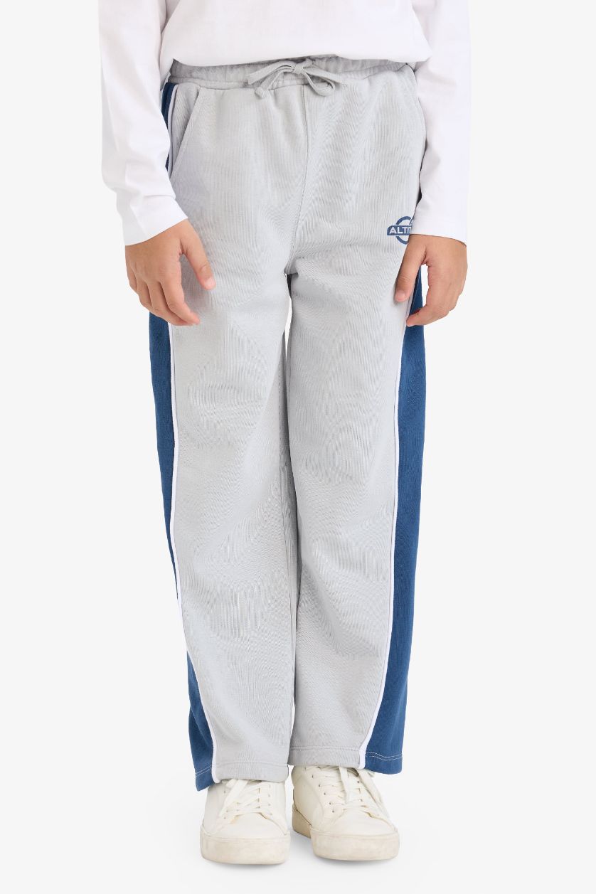 Erkek Çocuk - Genç Erkek Açık Gri Wıde Leg Beli Lastikli Baskılı Eşofman Altı Erkek Çocuk