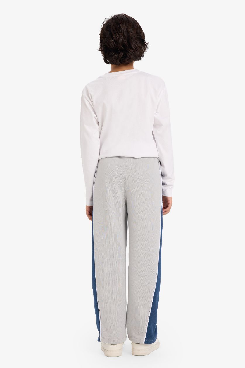 Erkek Çocuk - Genç Erkek Açık Gri Wıde Leg Beli Lastikli Baskılı Eşofman Altı Erkek Çocuk