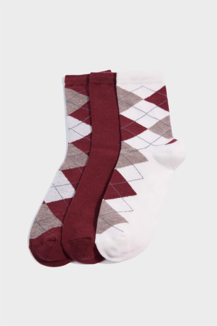WOMAN Bordeaux Woman 3 Piece Cotton Long Socks