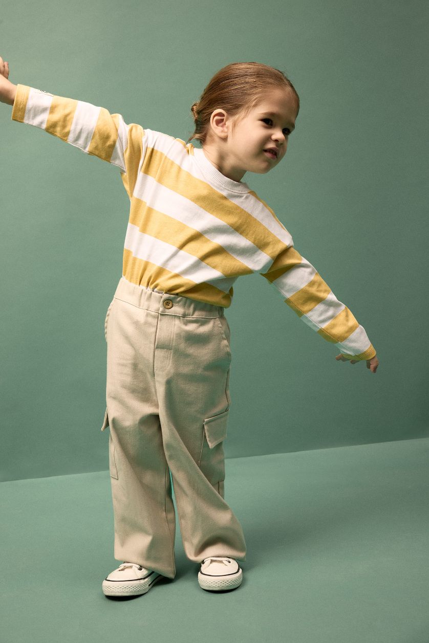 BABY BOY Light Yellow Baby Boy Crew Neck Striped T-Shirt