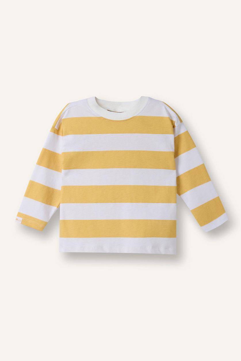 BABY BOY Light Yellow Baby Boy Crew Neck Striped T-Shirt