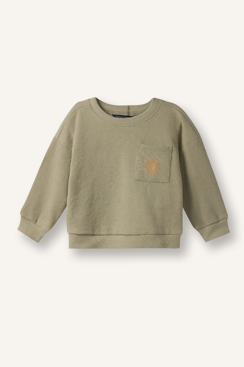 Erkek Bebek Haki Baskılı Waffle Sweatshirt Erkek Bebek