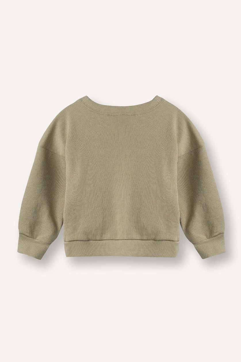 Erkek Bebek Haki Baskılı Waffle Sweatshirt Erkek Bebek