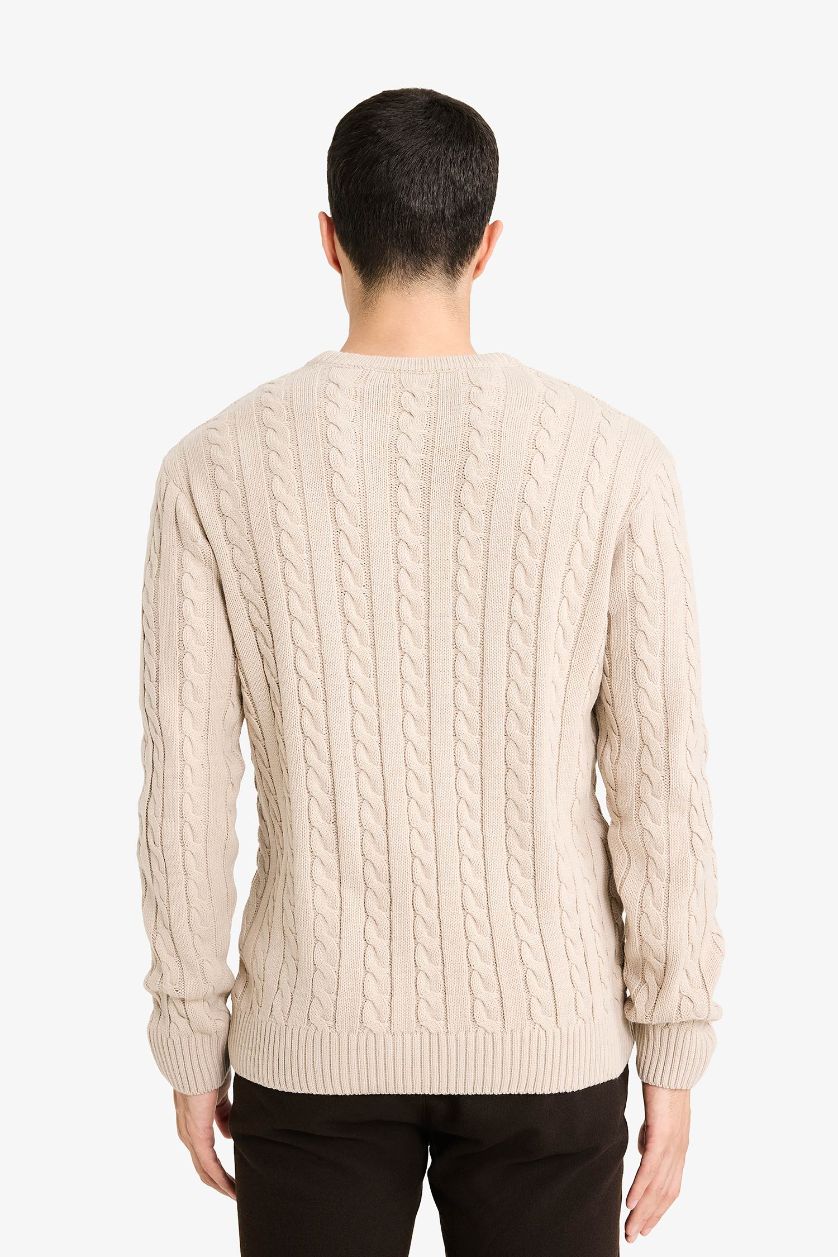 رجالي اللون الحجري بلوفر تريكو قصة عادية بياقة بسحاب