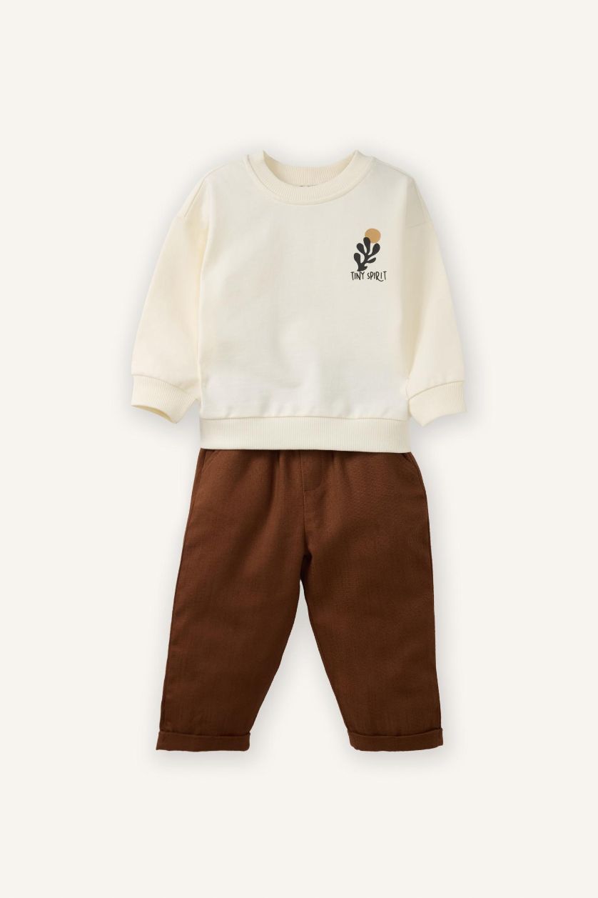 BABY BOY Ecru Baby Boy Slogan Print Sweatshirt Fabric 2 Piece Set