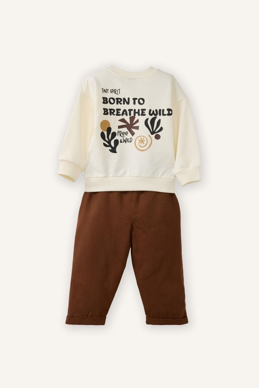 BABY BOY Ecru Baby Boy Slogan Print Sweatshirt Fabric 2 Piece Set