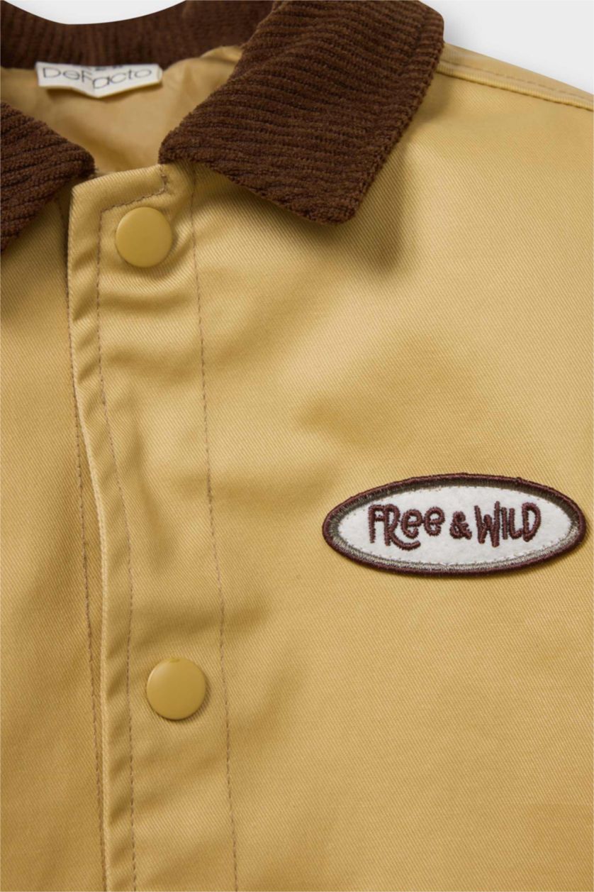 Erkek Bebek Açık Bej Kontrast Kadife Yaka Mont Erkek Bebek