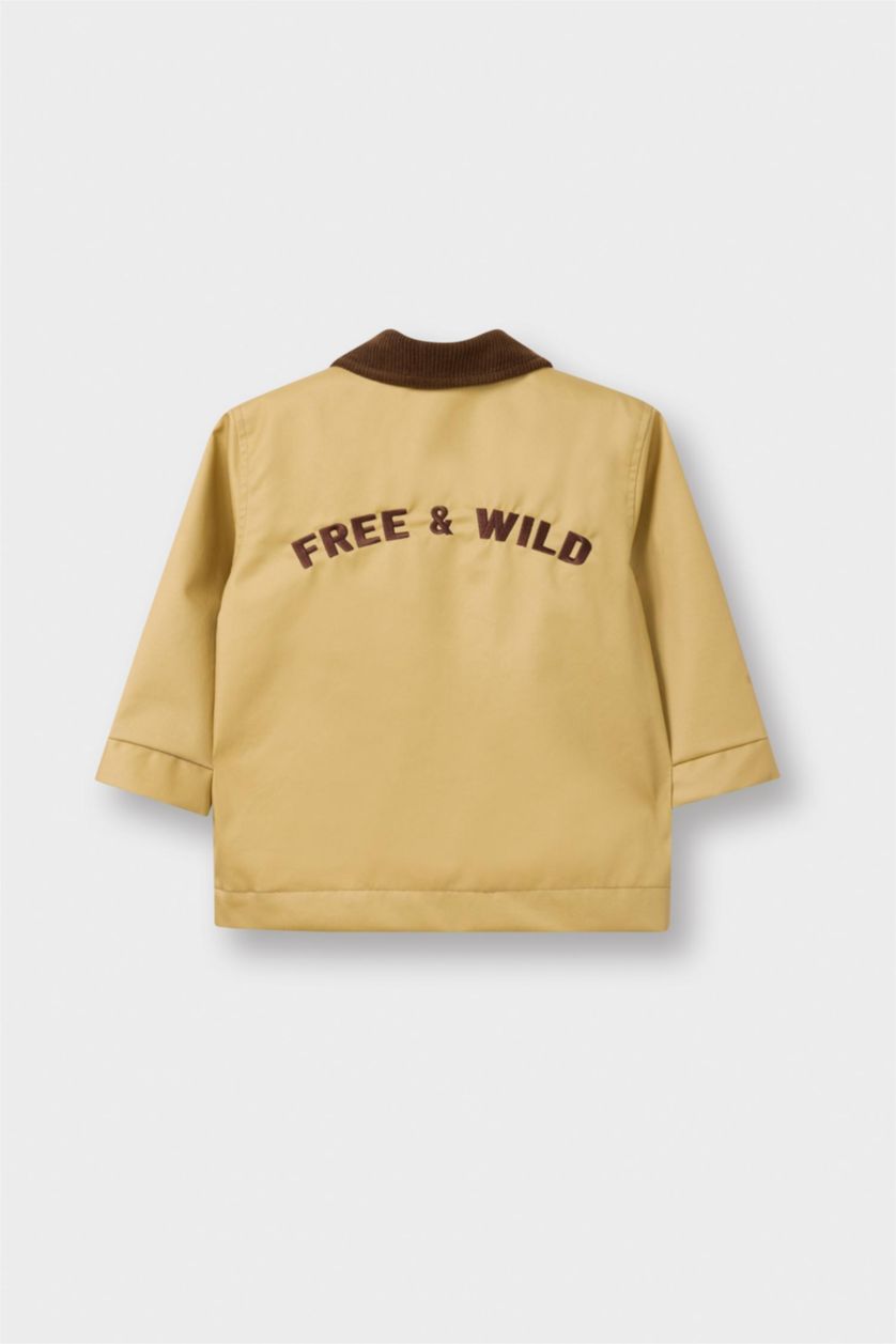 Erkek Bebek Açık Bej Kontrast Kadife Yaka Mont Erkek Bebek