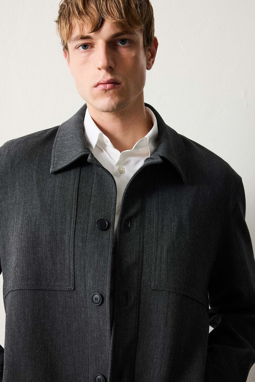 Erkek Koyu Gri Regular Fıt Polo Yaka Astarlı Blazer Ceket