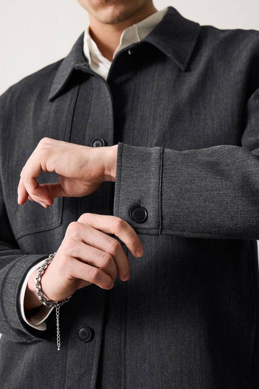 Erkek Koyu Gri Regular Fıt Polo Yaka Astarlı Blazer Ceket