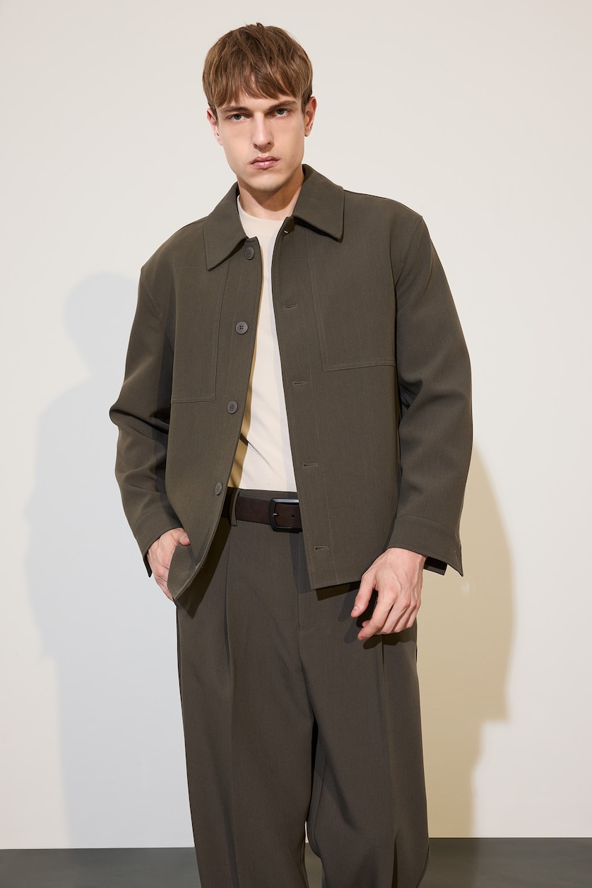 Erkek Koyu Haki Regular Fıt Blazer Ceket