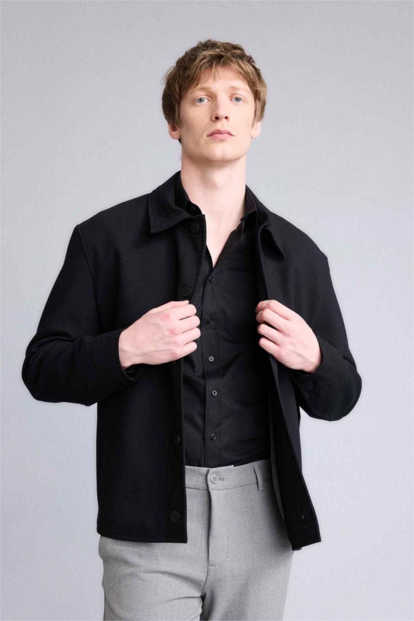 Man Black Regular Fit Polo Collar Lined Blazer