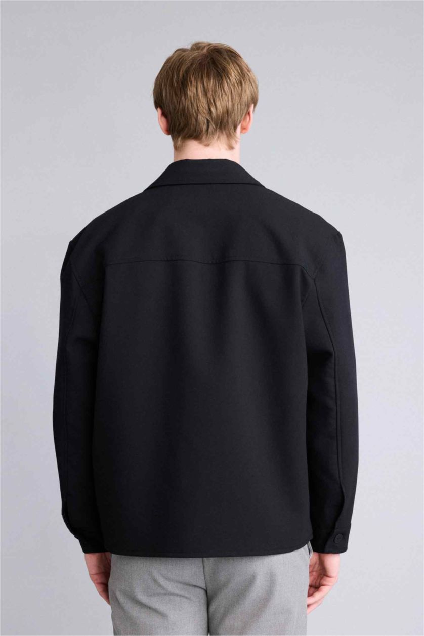 Man Black Regular Fit Polo Collar Lined Blazer