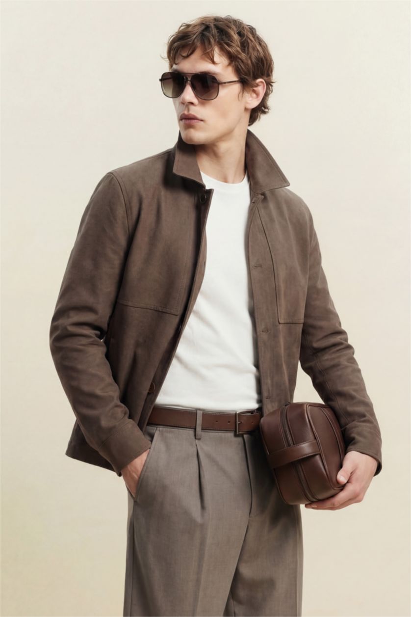 Man Teak Regular Fit Polo Collar Lined Blazer