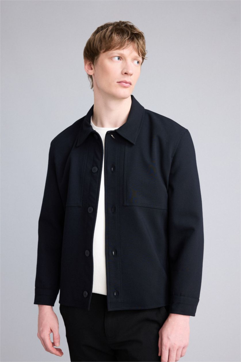 Erkek Lacivert Regular Fıt Polo Yaka Astarlı Blazer Ceket