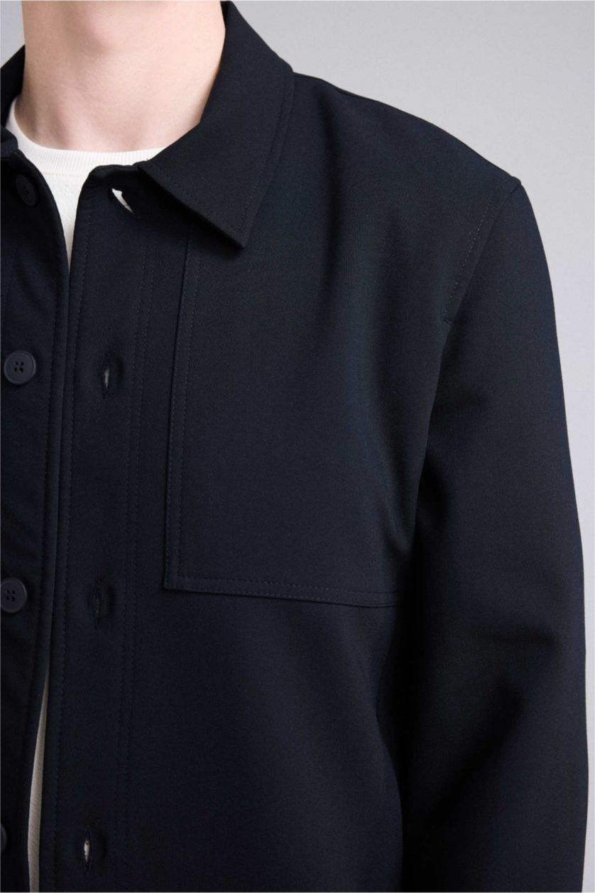 Erkek Lacivert Regular Fıt Polo Yaka Astarlı Blazer Ceket