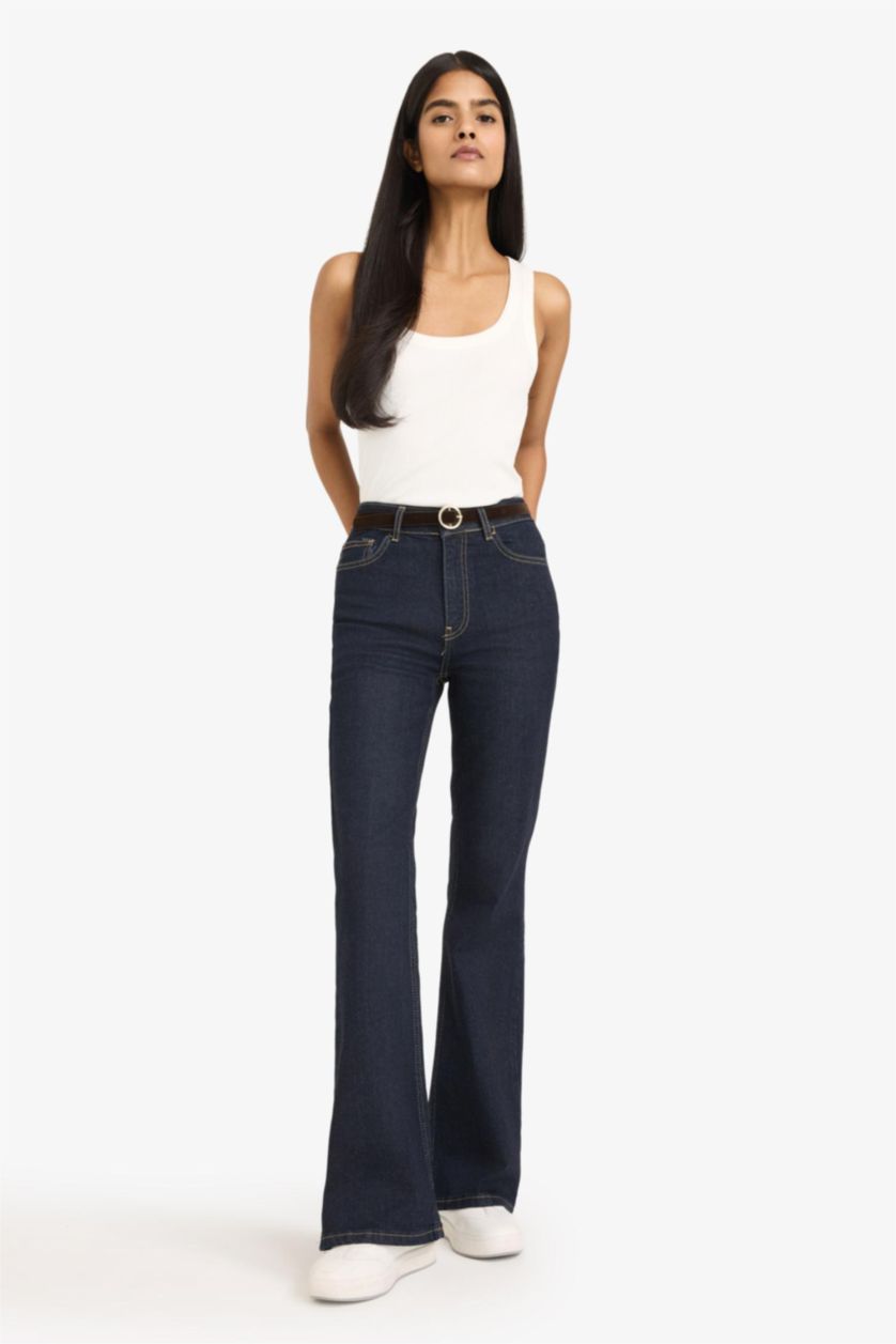 WOMAN Blue Black Flare Trousers