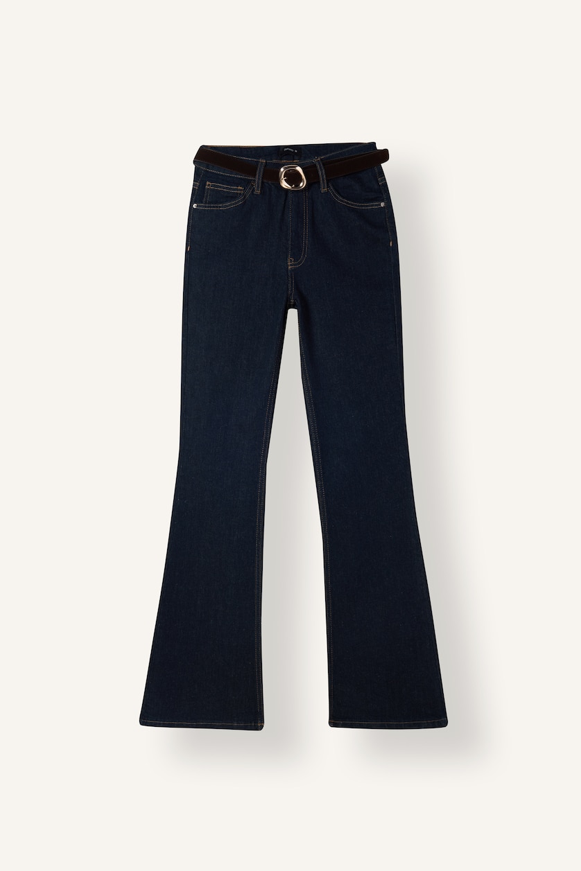 Women Blue Black Denim High Waist Trousers