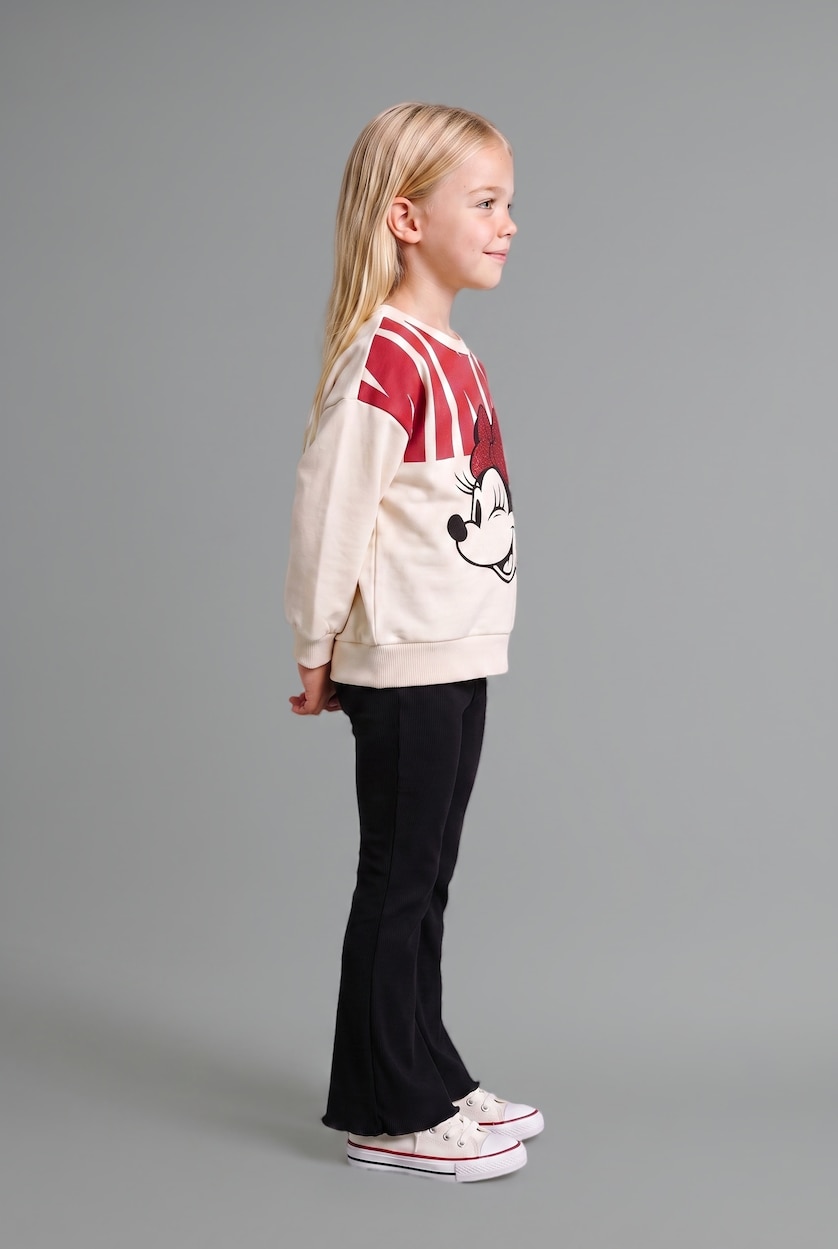 Kız Bebek Ekru Disney Mickey & Minnie 2'li Takım Sweatshirt Tayt Kız Bebek