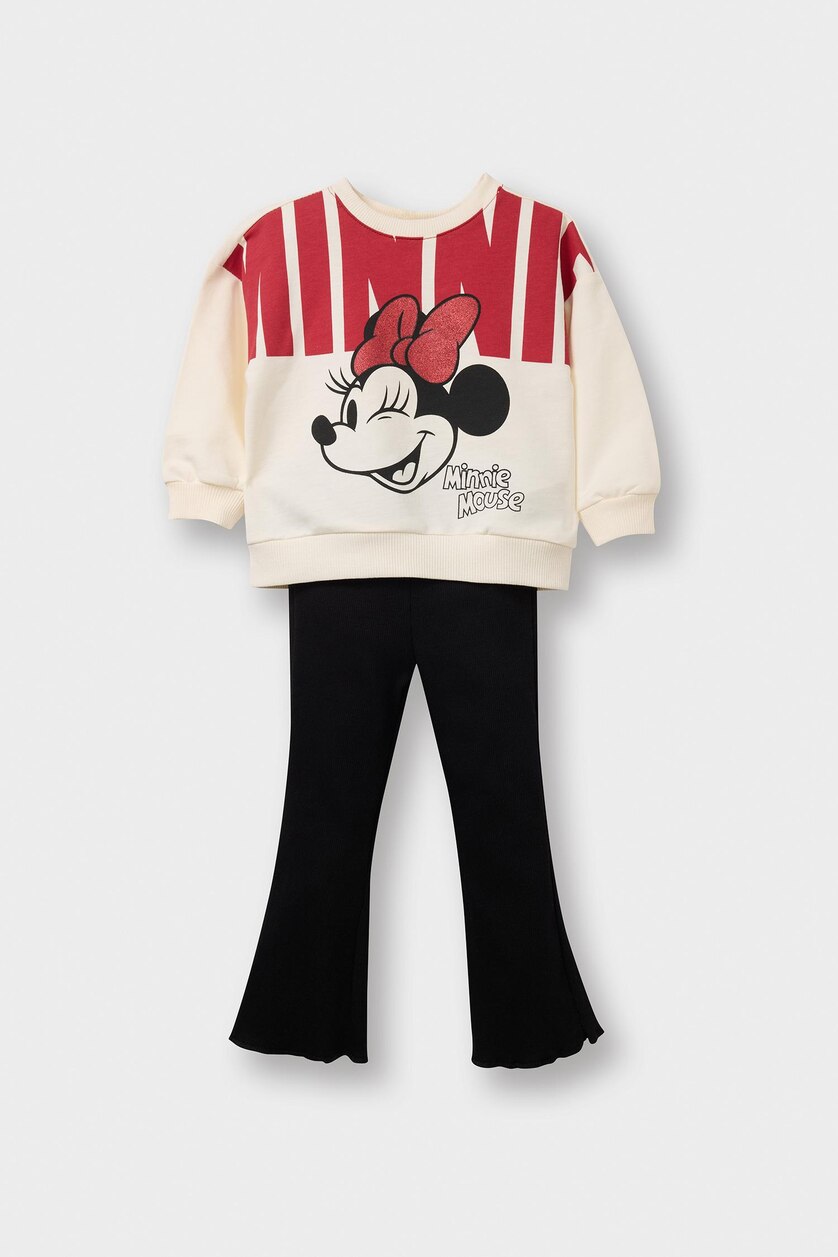 Kız Bebek Ekru Disney Mickey & Minnie 2'li Takım Sweatshirt Tayt Kız Bebek