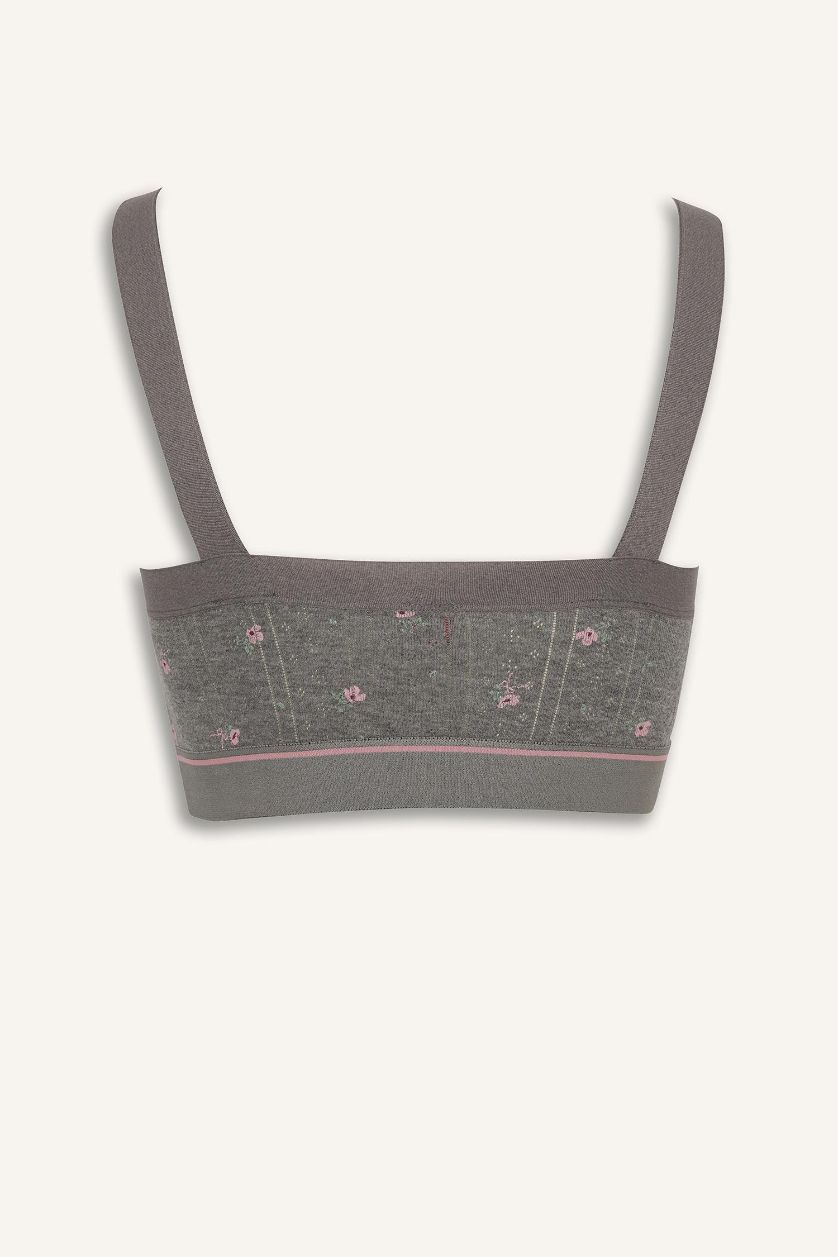 Kadın Gri Melanj Dantel Detaylı Kapsız Pedsiz Balensiz Bralet