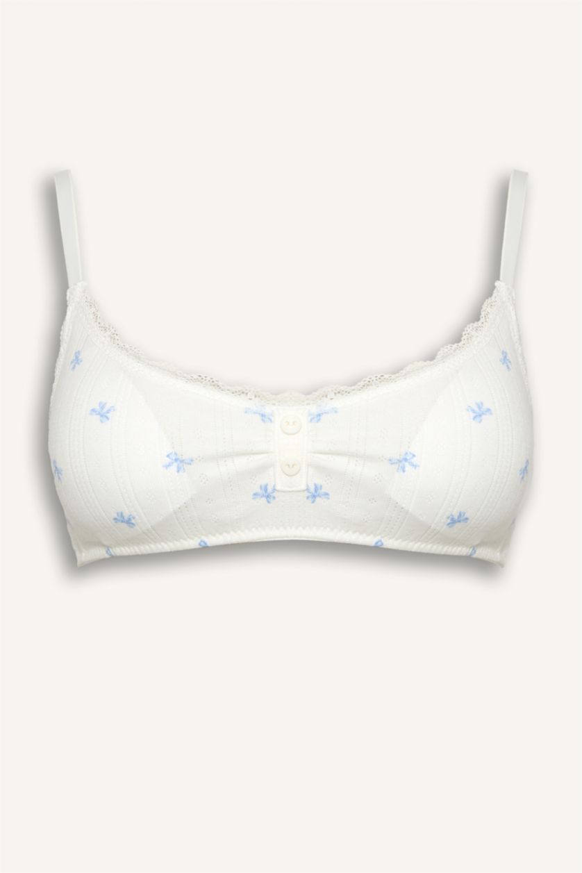 Kadın Açık Mavi Dantel Detaylı Ribana Çıkarılabilir Kap Çıkarılabilir Pedli Balensiz Bralet