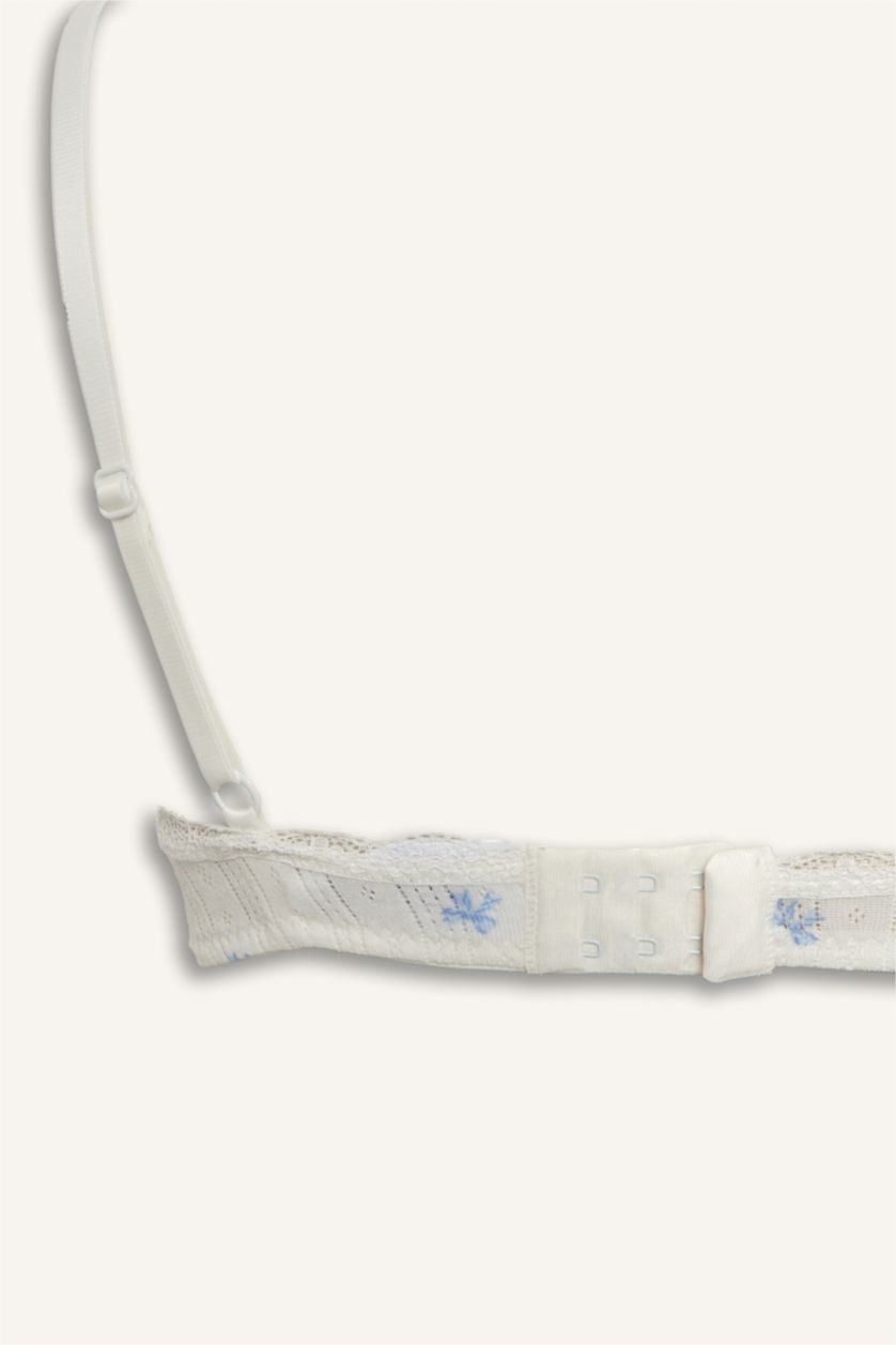 Kadın Açık Mavi Dantel Detaylı Ribana Çıkarılabilir Kap Çıkarılabilir Pedli Balensiz Bralet