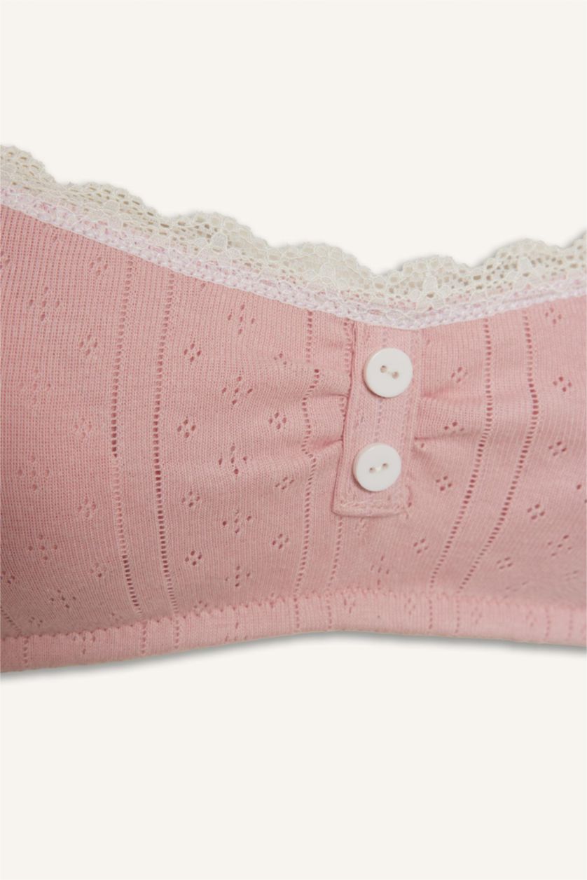 نساء وردي حمالة صدر بالدانتيل بدون سلك داعم