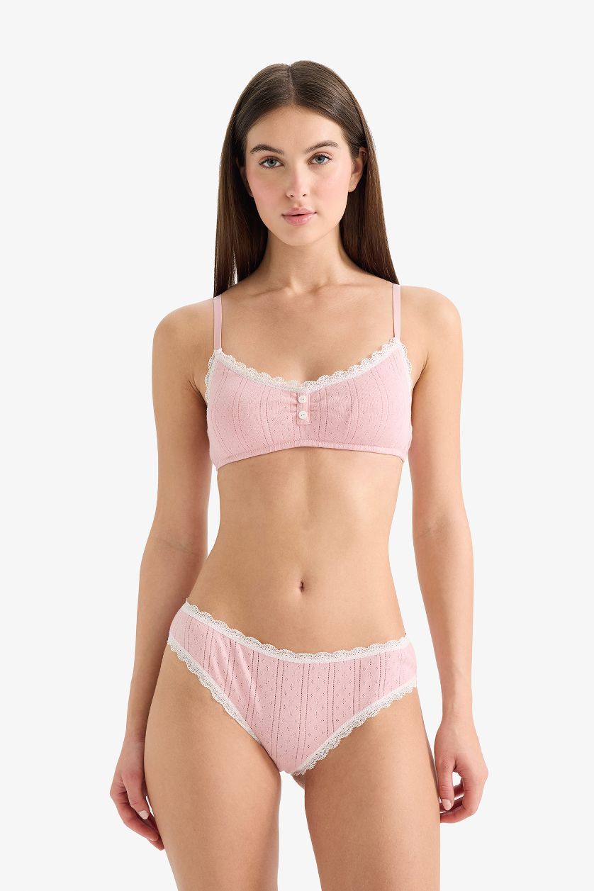 WOMAN Rose Lace Detail Ribbed Brazilian Panty