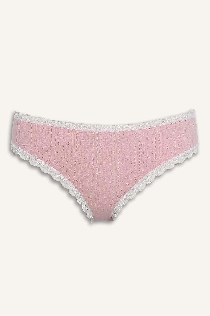 WOMAN Rose Lace Detail Ribbed Brazilian Panty