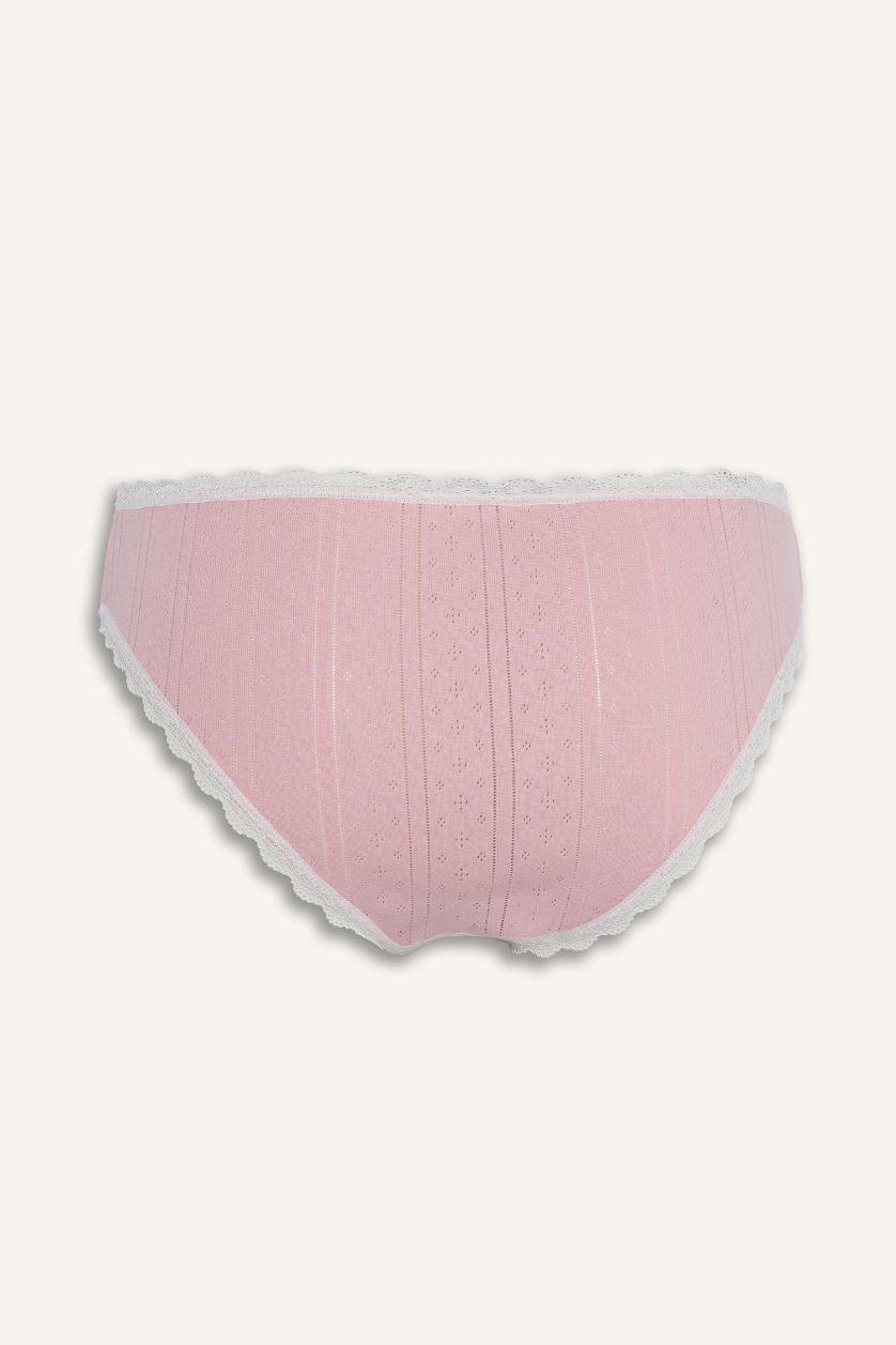 WOMAN Rose Lace Detail Ribbed Brazilian Panty