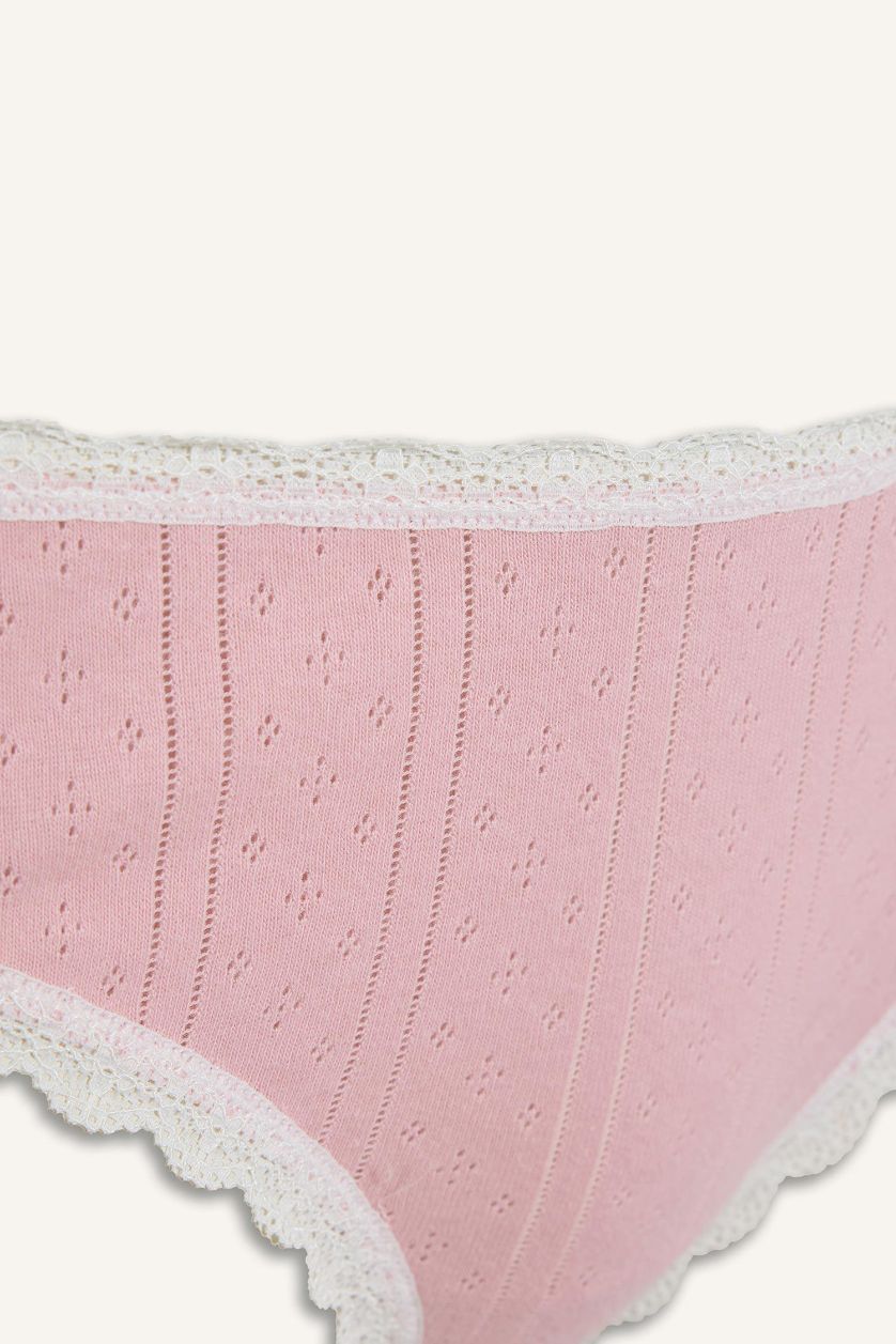 WOMAN Rose Lace Detail Ribbed Brazilian Panty
