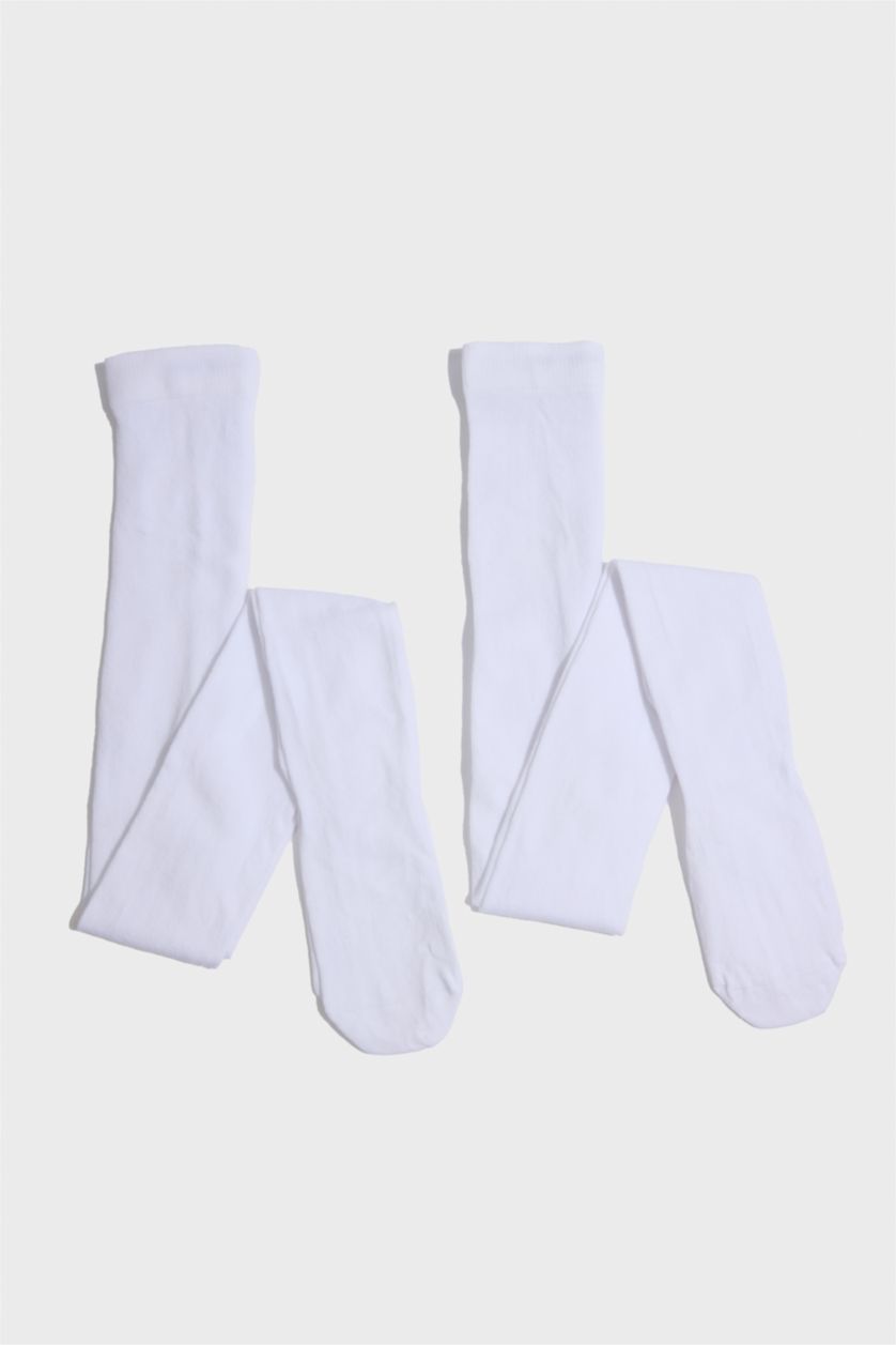 Kız Çocuk - Genç Kız Beyaz 2'li Pamuklu Külotlu Çorap Kız Çocuk