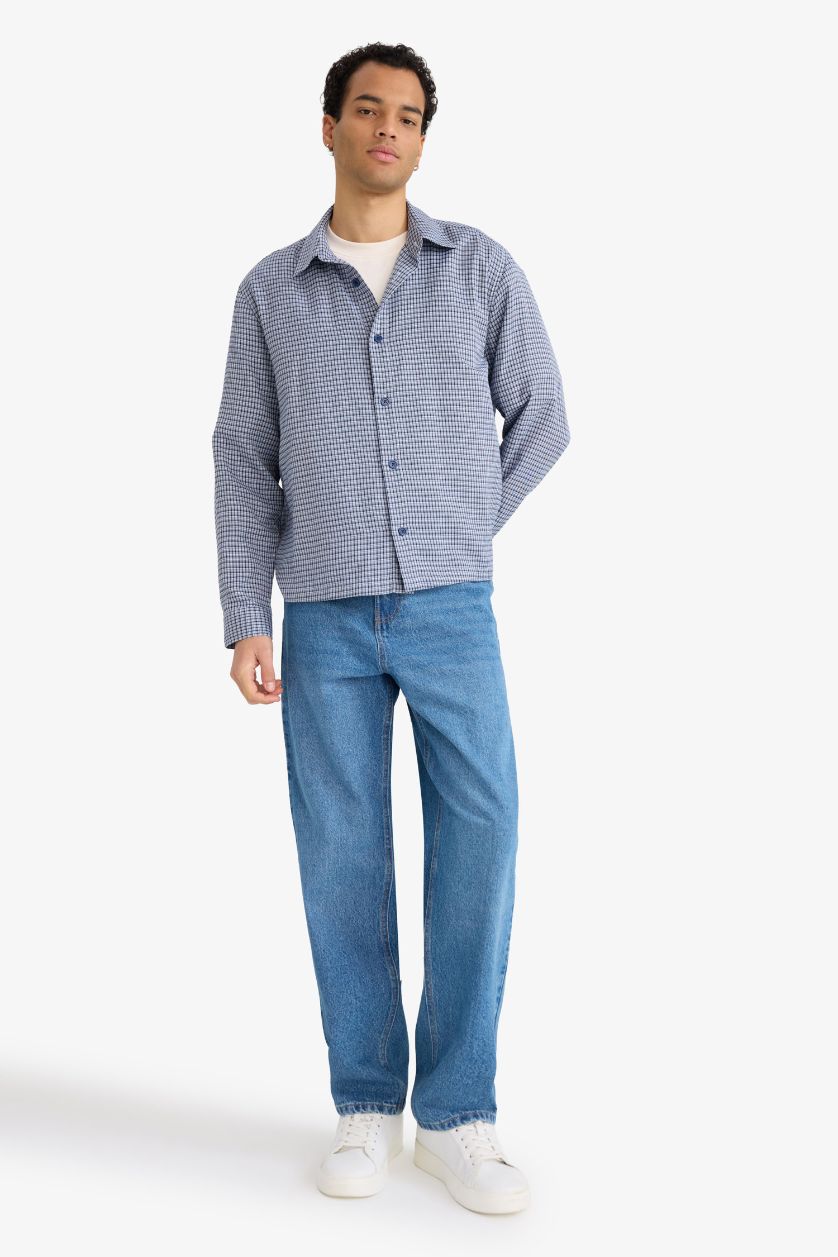 MAN Light Violet Boxy Fit Plaid Woven Long Sleeve Shirt