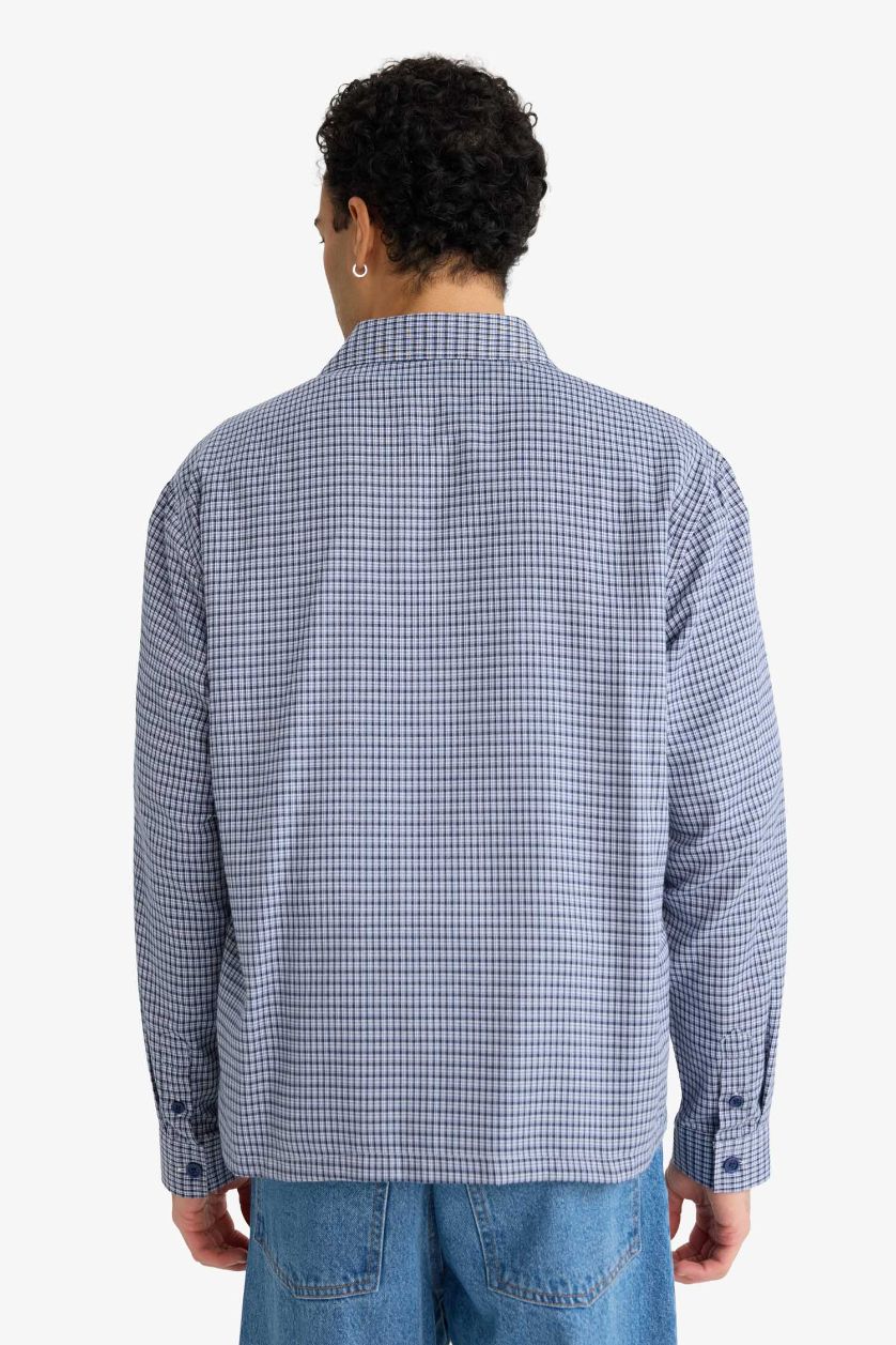 MAN Light Violet Boxy Fit Plaid Woven Long Sleeve Shirt