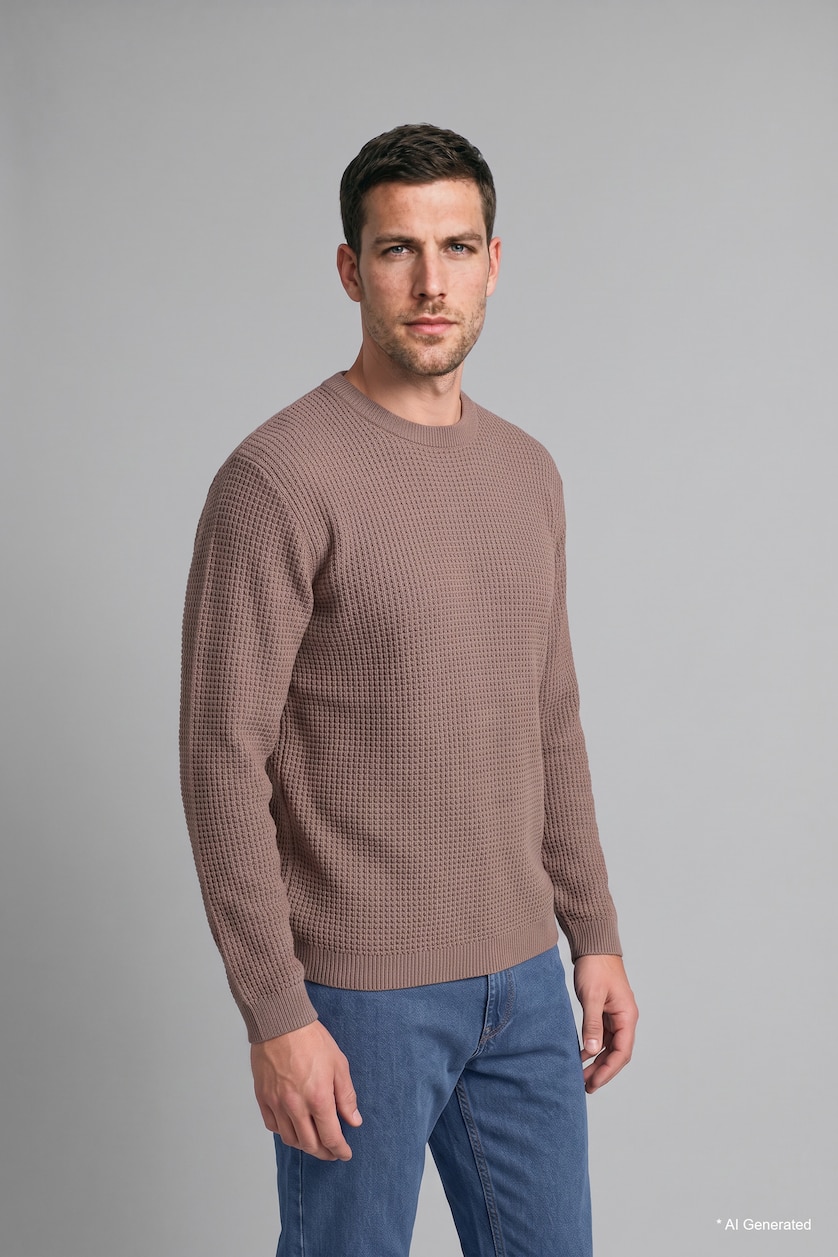 Erkek Taş Relaxed Fit Bisiklet Yaka Basic Kazak