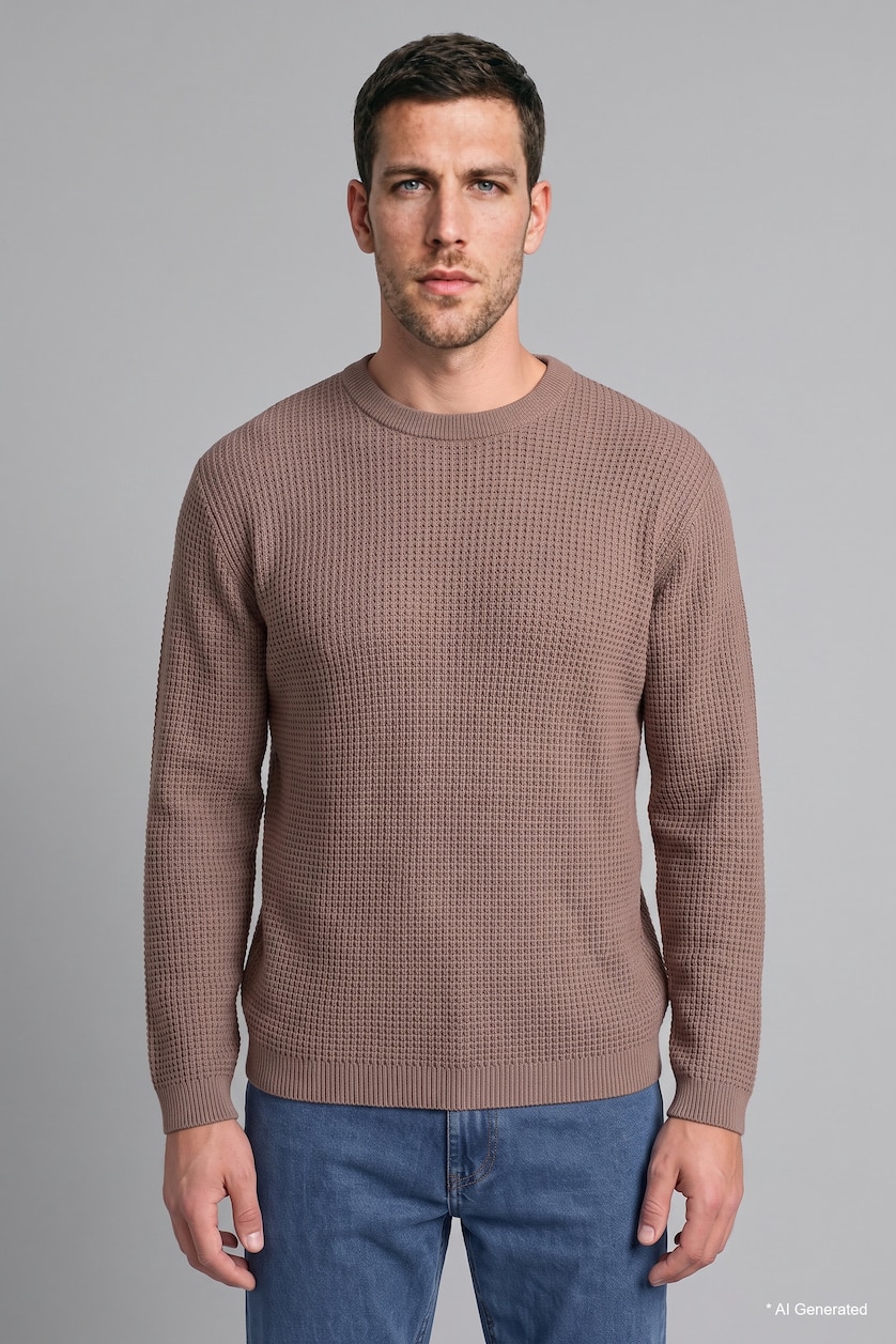 Erkek Taş Relaxed Fit Bisiklet Yaka Basic Kazak