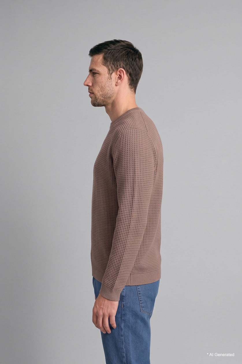 Erkek Taş Relaxed Fit Bisiklet Yaka Basic Kazak