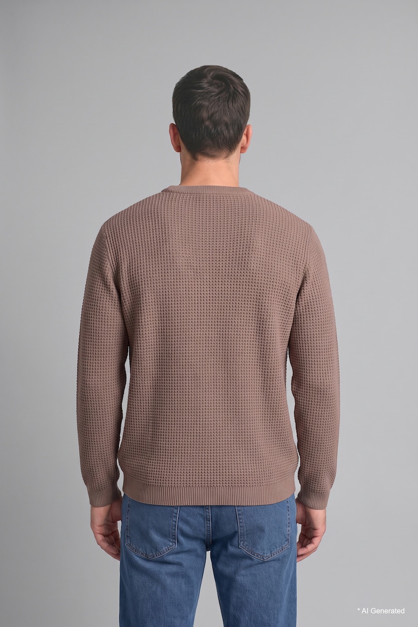 Erkek Taş Relaxed Fit Bisiklet Yaka Basic Kazak