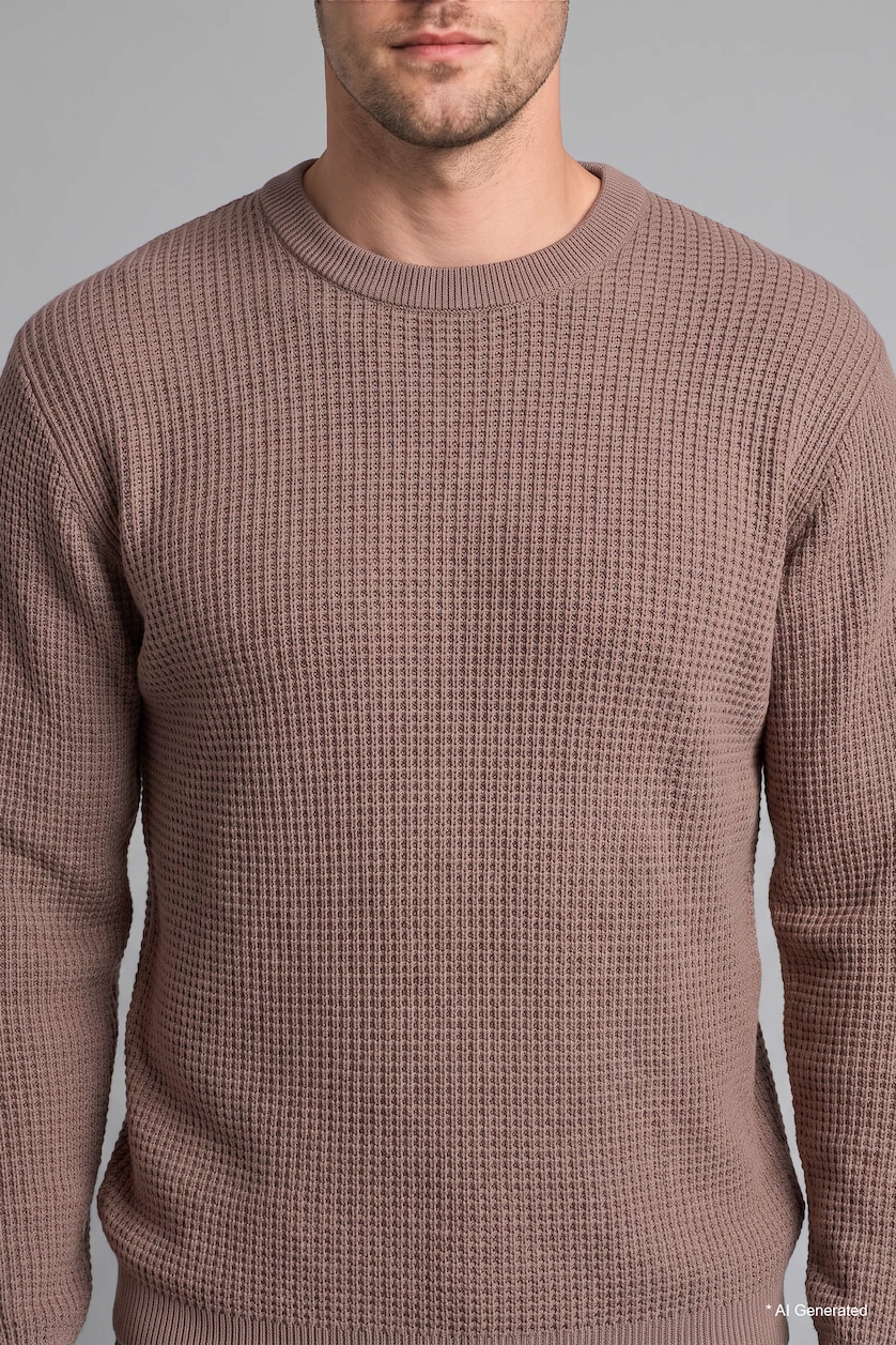 Erkek Taş Relaxed Fit Bisiklet Yaka Basic Kazak
