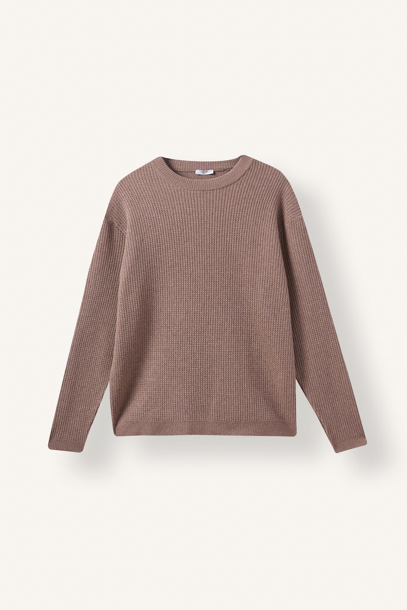Erkek Taş Relaxed Fit Bisiklet Yaka Basic Kazak