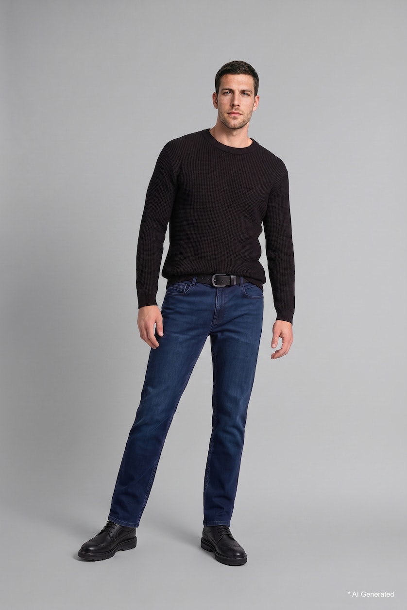 Erkek Siyah Relaxed Fit Bisiklet Yaka Basic Kazak