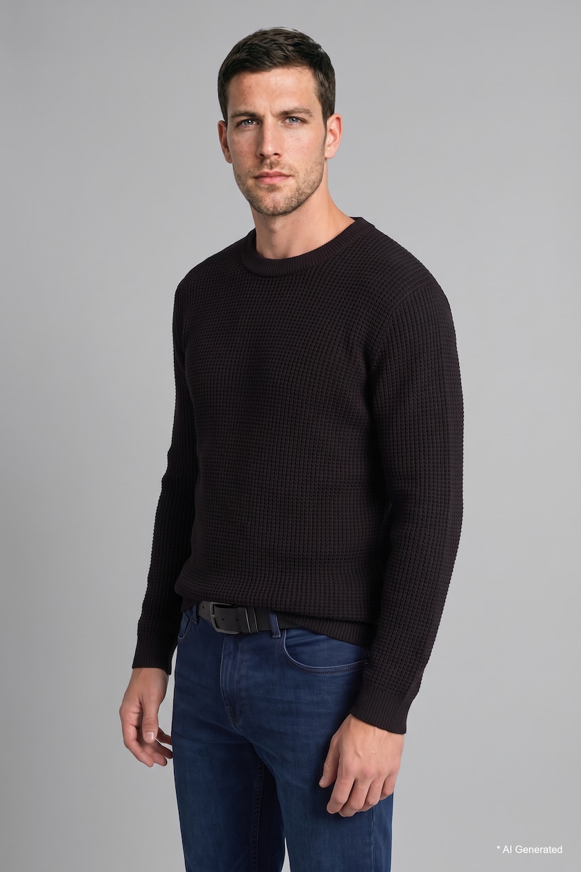 Erkek Siyah Relaxed Fit Bisiklet Yaka Basic Kazak