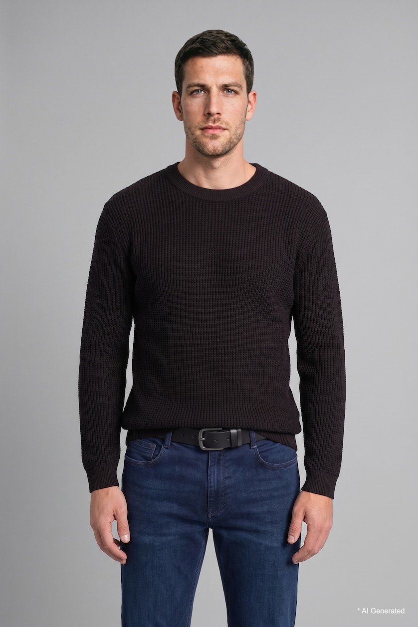 Erkek Siyah Relaxed Fit Bisiklet Yaka Basic Kazak