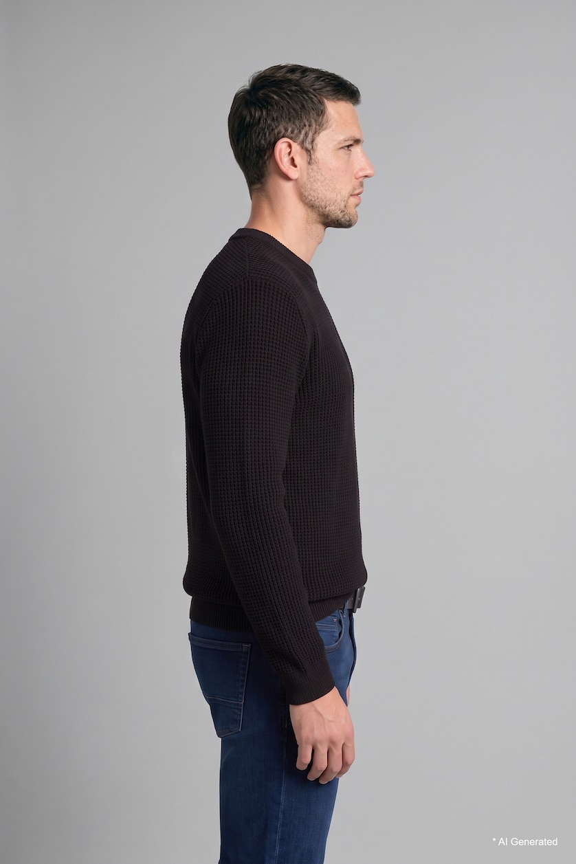 Erkek Siyah Relaxed Fit Bisiklet Yaka Basic Kazak