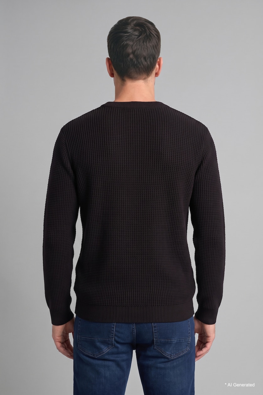 Erkek Siyah Relaxed Fit Bisiklet Yaka Basic Kazak